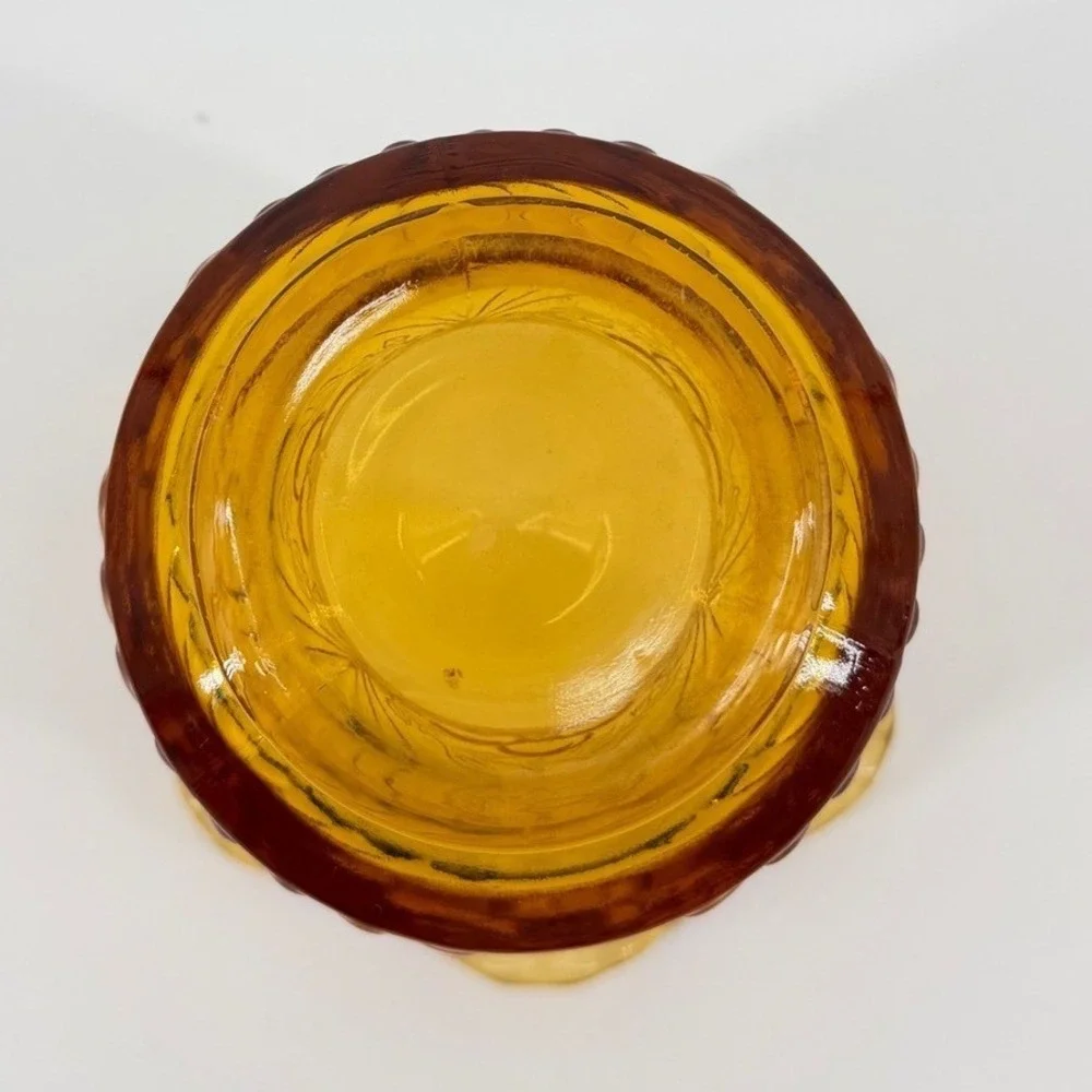 Amber Glass‎ Hobnail Bud Vase Ruffled Edge Embossed Floral